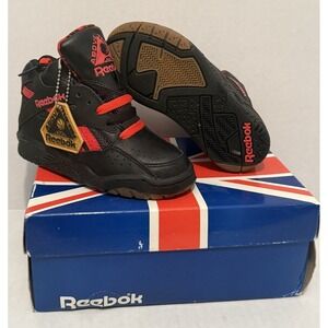 1990s Vintage Reebok Youth Basketball D-Factor Shoes Black / Fire Red Boy's Sz 9